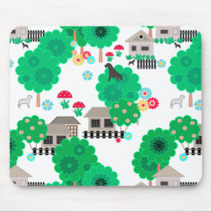 Nahtlose abstrakte Kinder Cartoons häuser Hunde Bä Mousepad