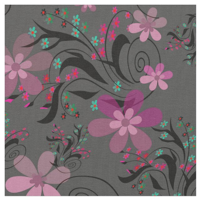 Nahtlose abstrakte Retro-violette Blume, graue Rüc Stoff (Nahaufnahme)