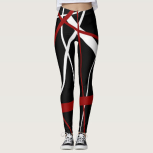 Nahtlose Abstrakte Rot- und Weißlinien auf schwarz Leggings