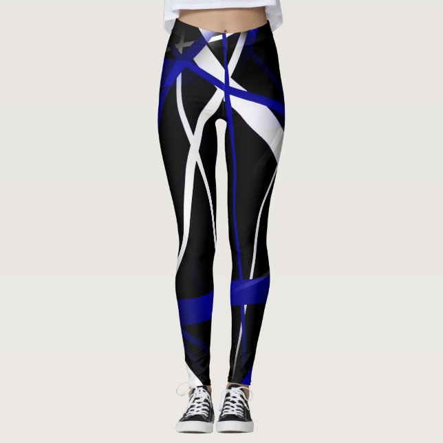 Nahtlose Abstrakte Royal Blue und White Lines Leggings (Vorderseite)