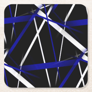Nahtlose Abstrakte Royal Blue und White Lines Rechteckiger Pappuntersetzer