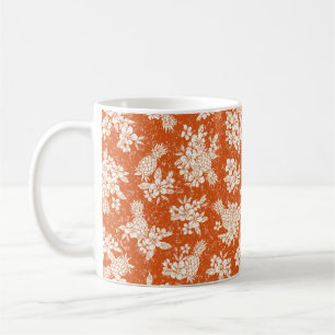Nahtlose Aloha-Muster von Hibiskus und Ananas,  Kaffeetasse