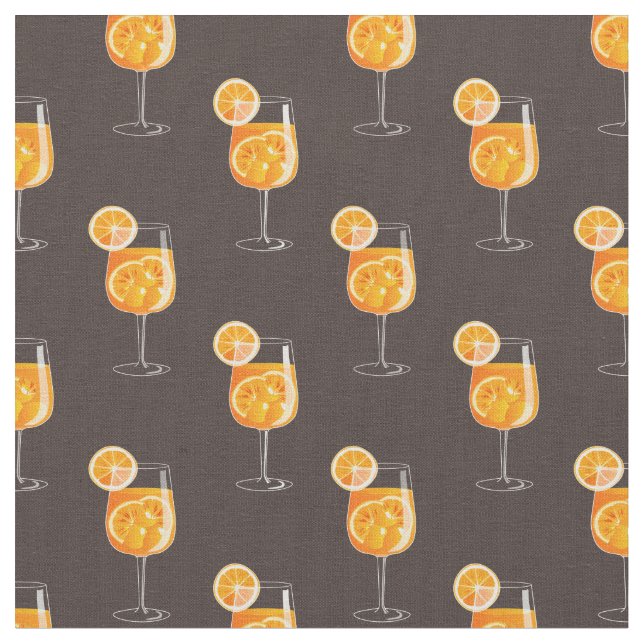 Nahtlose Aperol Spritz Cocktail Muster Fabric Stoff (Nahaufnahme)