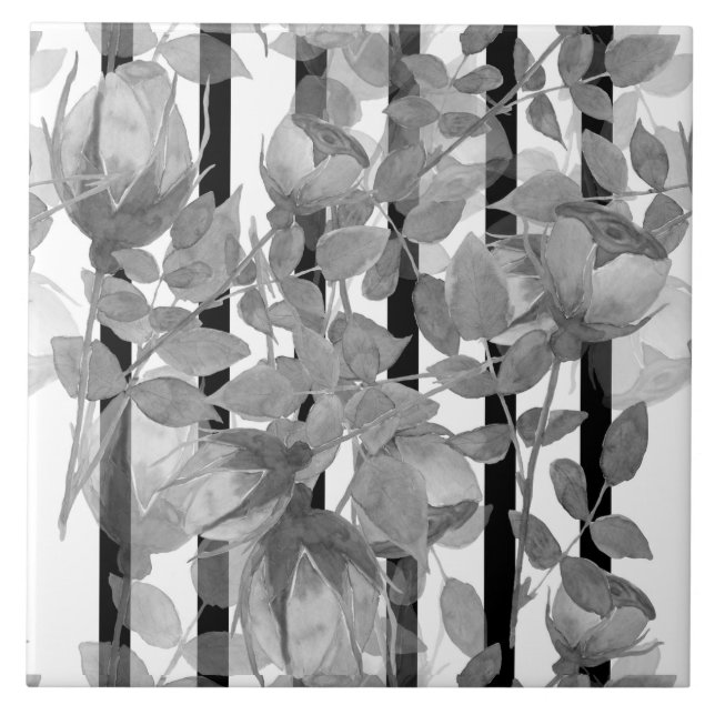 Nahtlose Aquarellfarben Blume Graue Rose Blumenrom Fliese (Vorderseite)