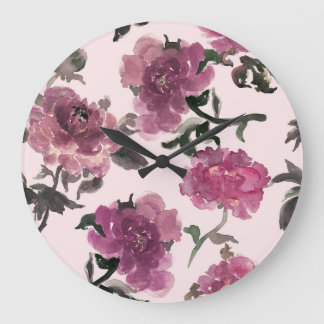 Nahtlose Aquarellfarben-Blume Illustrationsmuster Große Wanduhr