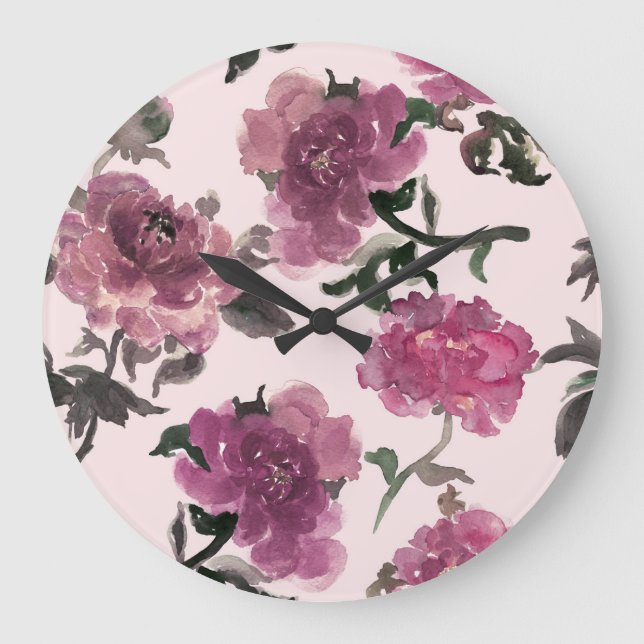 Nahtlose Aquarellfarben-Blume Illustrationsmuster Große Wanduhr (Vorderseite)