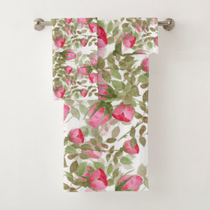 Nahtlose Aquarellfarben Blume Rosa Rosen Blumenrom Badhandtuch Set
