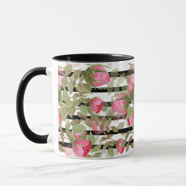 Nahtlose Aquarellfarben Blume Rosa Rosen Blumenrom Tasse (Links)