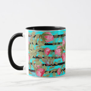 Nahtlose Aquarellfarben Blume Rosa Rosen Blumenrom Tasse