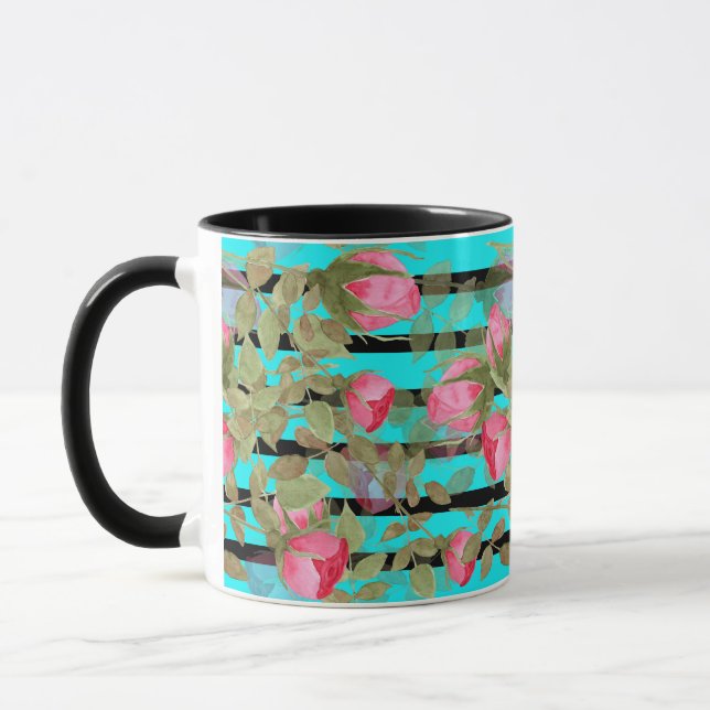 Nahtlose Aquarellfarben Blume Rosa Rosen Blumenrom Tasse (Links)