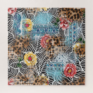 Nahtlose Aquarellfarben-Blume, strukturierte Muste Puzzle