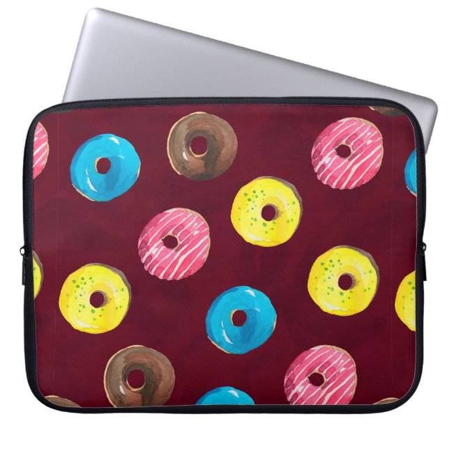Nahtlose Aquarellmuster mit Donuts auf Ruby Laptopschutzhülle (Vorderseite)
