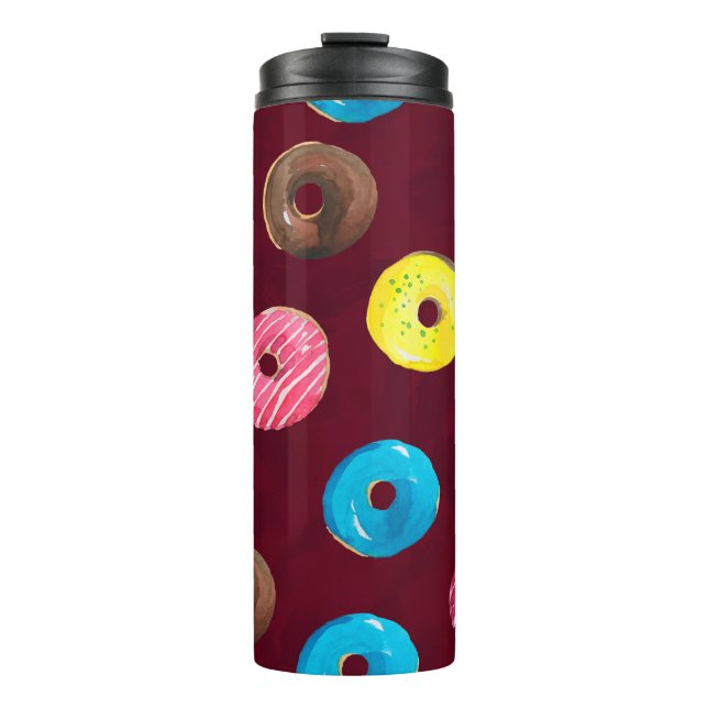 Nahtlose Aquarellmuster mit Donuts auf Ruby Thermosbecher (Vorderseite)