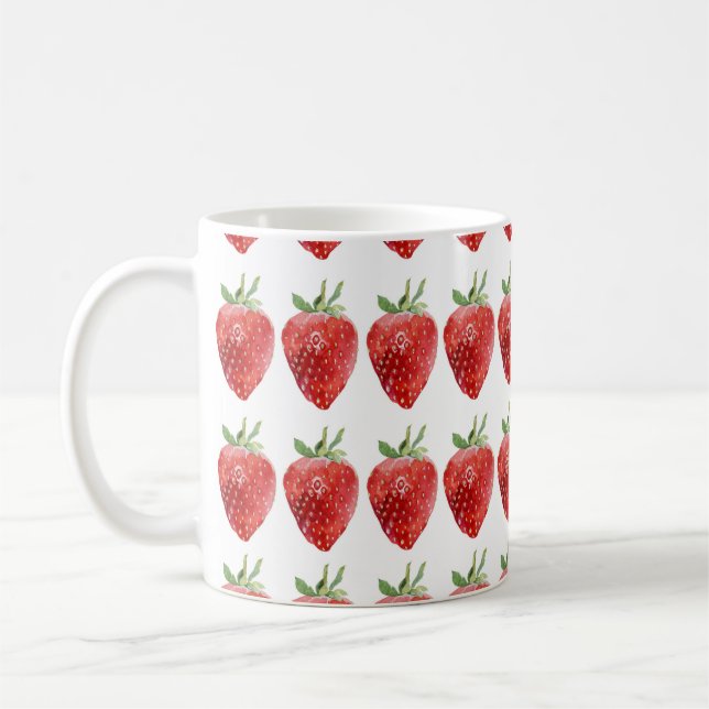 Nahtlose Aquarellmuster mit Erdbeeren  Kaffeetasse (Links)