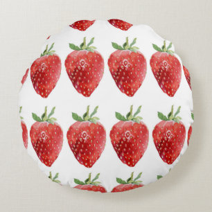 Nahtlose Aquarellmuster mit Erdbeeren Rundes Kissen