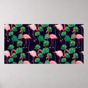 Nahtlose Aquarellmuster mit Flamingo Poster