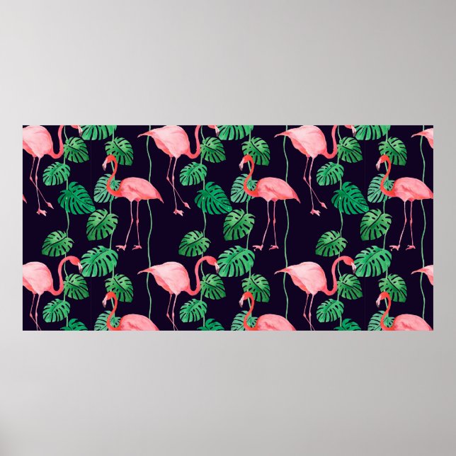 Nahtlose Aquarellmuster mit Flamingo Poster (Vorne)