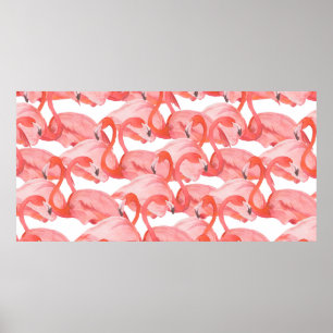 Nahtlose Aquarellmuster mit Flamingos Poster