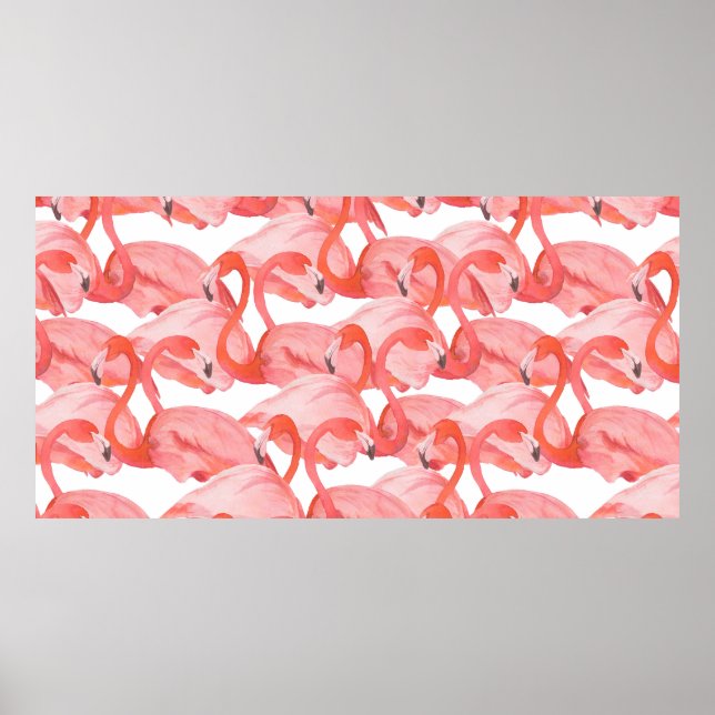 Nahtlose Aquarellmuster mit Flamingos Poster (Vorne)