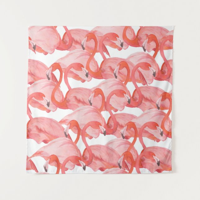 Nahtlose Aquarellmuster mit Flamingos Wandteppich (Vorderseite)