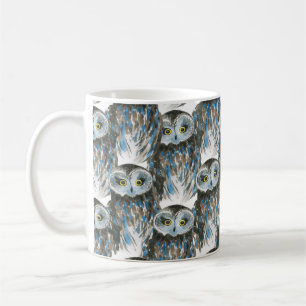 Nahtlose Aquarellmuster mit großer Eule Kaffeetasse