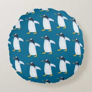 Nahtlose Aquarellmuster mit Pinguin Rundes Kissen