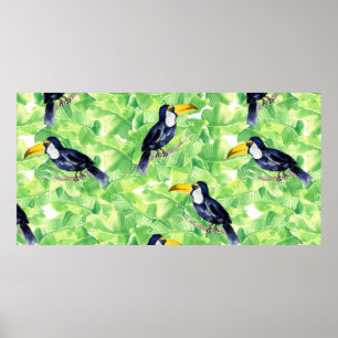 Nahtlose Aquarellmuster mit Toucan l Poster