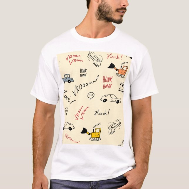 Nahtlose Autokizzen: Kinderblatt T-Shirt (Vorderseite)
