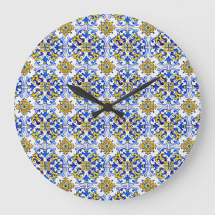 Nahtlose Azulejo-Plattenfliesen Große Wanduhr