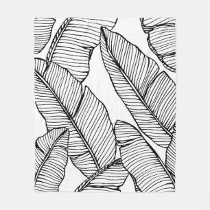 Nahtlose Bananenblattmuster im Hintergrund. Schwar Fleecedecke