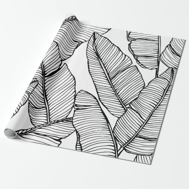 Nahtlose Bananenblattmuster im Hintergrund. Schwar Geschenkpapier (Ungerollt)