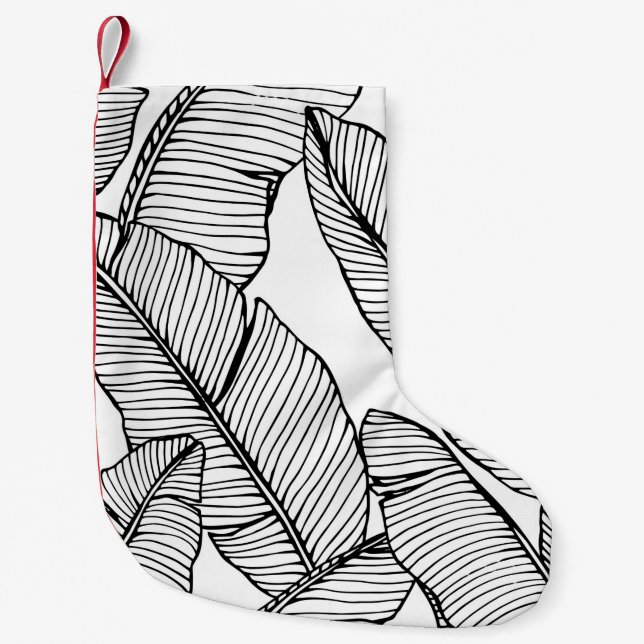 Nahtlose Bananenblattmuster im Hintergrund. Schwar Kleiner Weihnachtsstrumpf (Vorderseite)