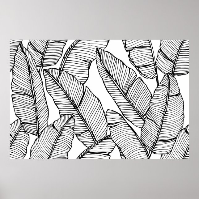 Nahtlose Bananenblattmuster im Hintergrund. Schwar Poster (Vorne)
