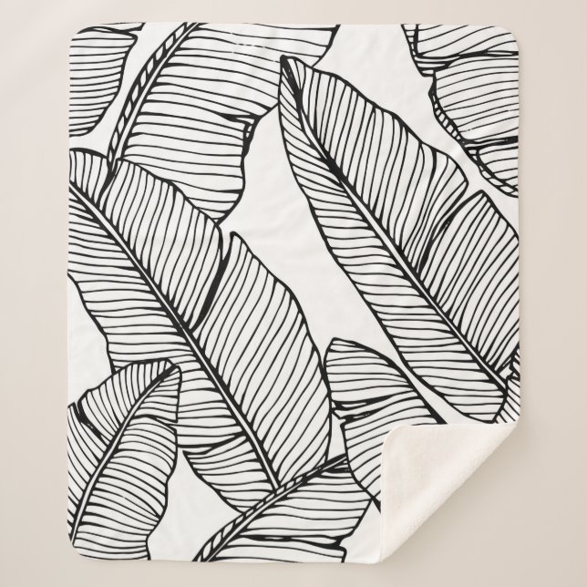 Nahtlose Bananenblattmuster im Hintergrund. Schwar Sherpadecke (Vorderseite)