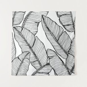 Nahtlose Bananenblattmuster im Hintergrund. Schwar Wandteppich