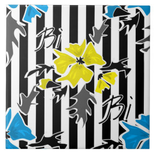 Nahtlose bläulich-gelbe Blumen graue Blätter. Fliese