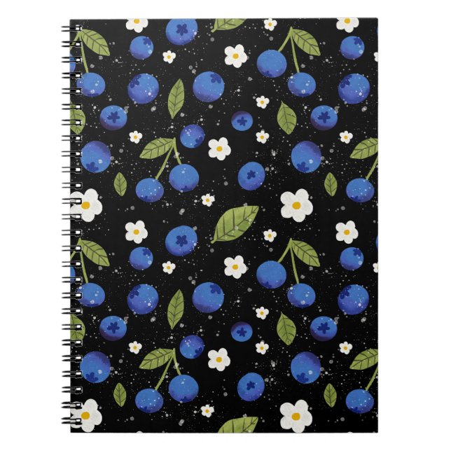 Nahtlose Blueberry-Muster - Niedliches Obst und Bl Notizblock (Vorderseite)
