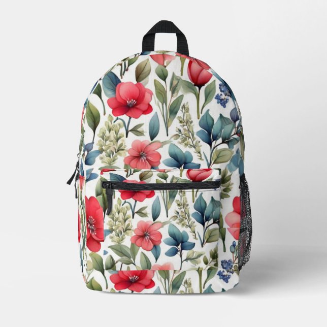 Nahtlose Blume und Baummuster Bedruckter Rucksack (Vorderseite)