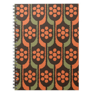 Nahtlose Blume Wiederholmuster Orange gold50er,60e Notizblock