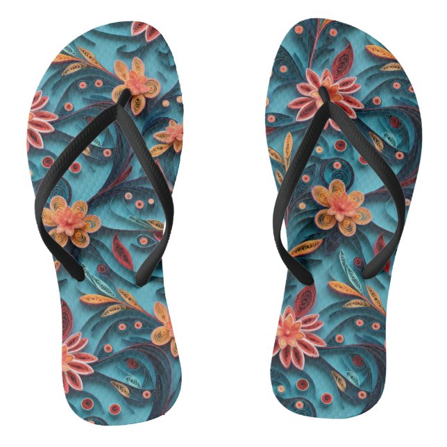 Nahtlose, blumengeschmückte Papiermuster Pair von  Flip Flops (Fußbett)