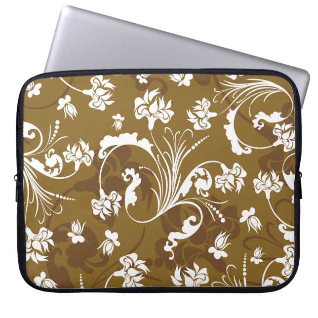 Nahtlose Blumenmuster, abstrakt, kunstvoll, hinter Laptopschutzhülle (Vorderseite)