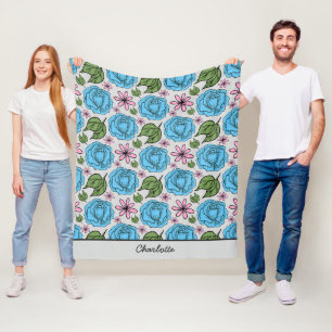 Nahtlose Blumenmuster, blau und rosa, personalisie Fleecedecke