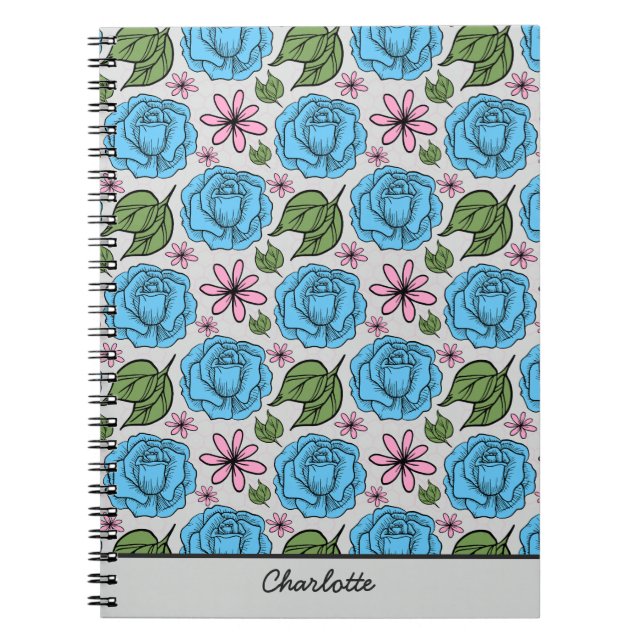 Nahtlose Blumenmuster, blau und rosa, personalisie Notizblock (Vorderseite)
