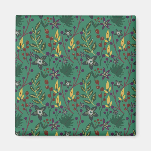 Nahtlose Blumenmuster-Blume mit grünem Hintergrund Magnet (Vorne)