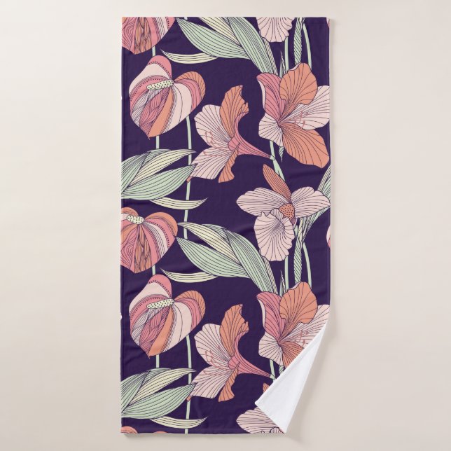 Nahtlose Blumenmuster, Blume, Orchidee, Moderne Badehandtuch (Badehandtuch)