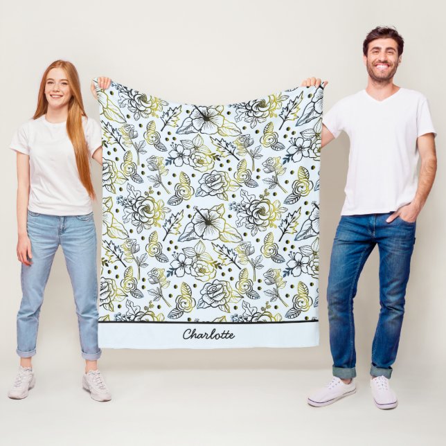 Nahtlose Blumenmuster Großblüte personalisiert Fleecedecke (Beispiel)