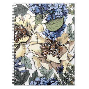 Nahtlose Blumenmuster. Hydrangea, Peony, wildf Notizblock