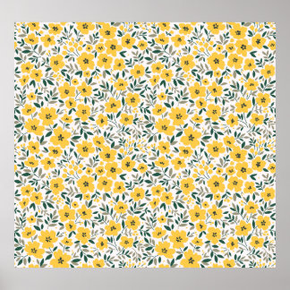 Nahtlose Blumenmuster, kleine gelbe Blumen. Wh Poster