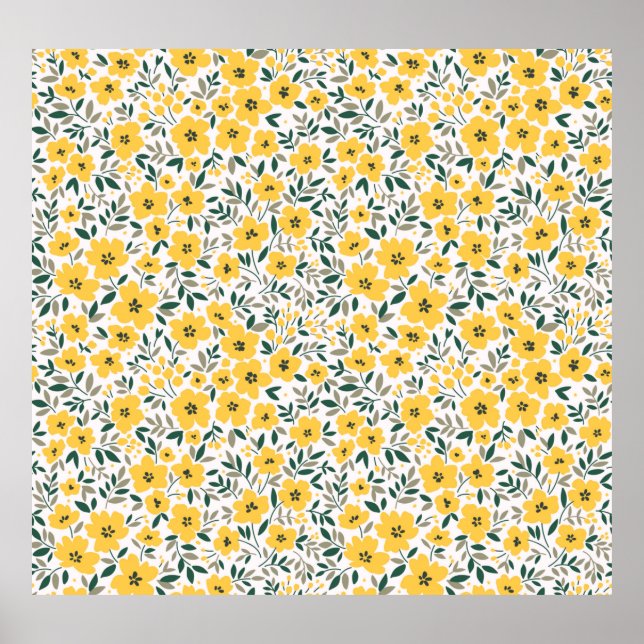 Nahtlose Blumenmuster, kleine gelbe Blumen. Wh Poster (Vorne)