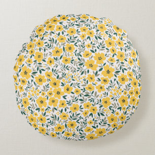 Nahtlose Blumenmuster, kleine gelbe Blumen. Wh Rundes Kissen